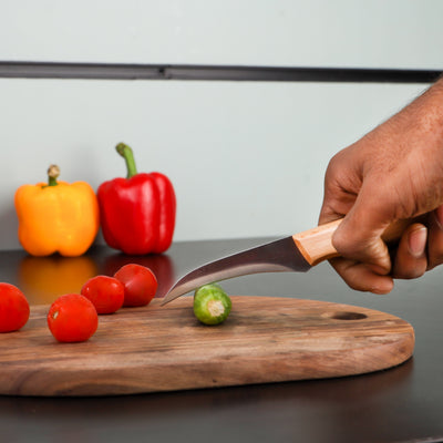 Royalford RF12094 3.5” carving knife| sharp stainless steel blade & durable wooden handle offers precise cutting| ergonomic grip, stain resistance for daily kitchen use|