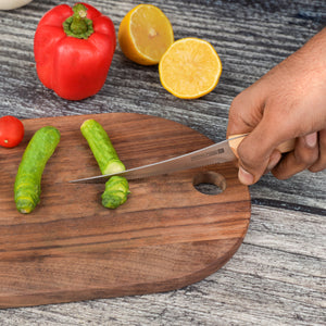 Royalford RF12096 5” fruit knife| extra-sharp stainless steel blade and wooden handle| durable, stain-resistant, perfect for precise cutting, peeling, and slicing tasks|