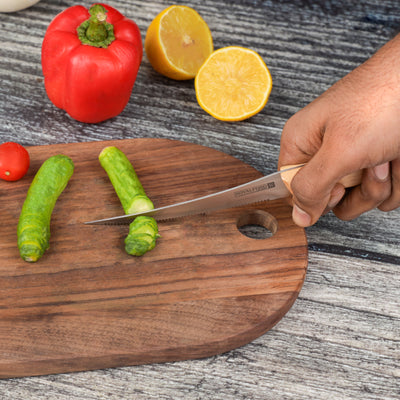 Royalford RF12096 5” fruit knife| extra-sharp stainless steel blade and wooden handle| durable, stain-resistant, perfect for precise cutting, peeling, and slicing tasks|