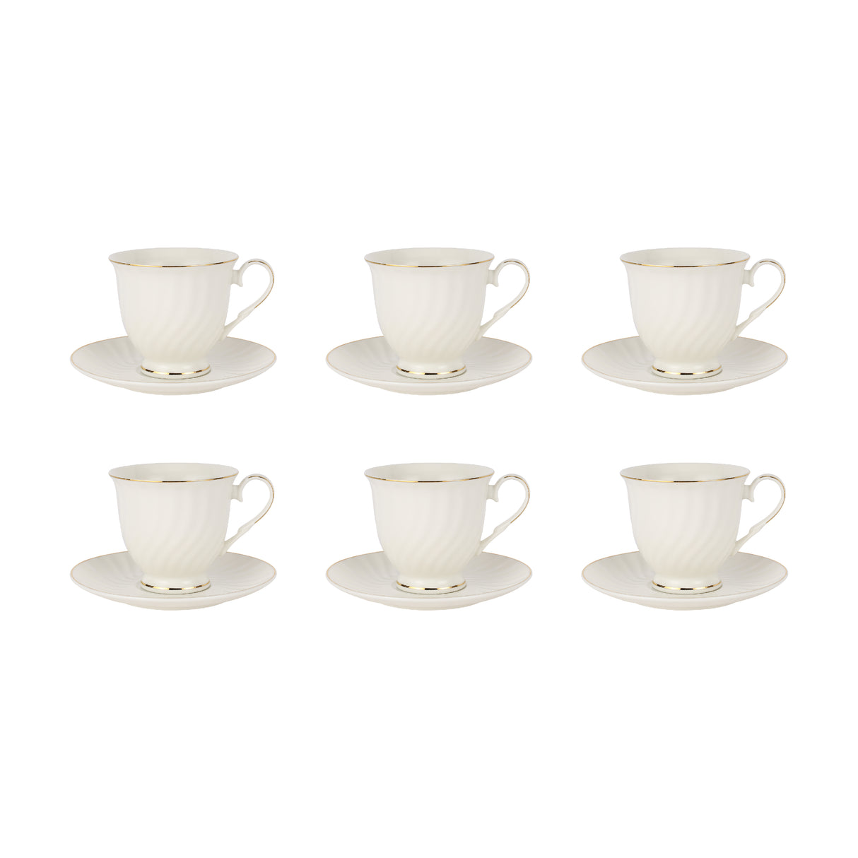 Royalford RF12112 Bone China Cup & Saucer Set | includes 12 pieces with six 250ml cups & six 6-inch saucers, delivering premium quality, durability, and styles.