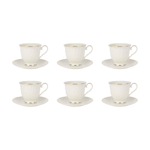 Royalford RF12112 Bone China Cup & Saucer Set | includes 12 pieces with six 250ml cups & six 6-inch saucers, delivering premium quality, durability, and styles.