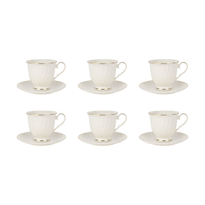 Royalford RF12112 Bone China Cup & Saucer Set | includes 12 pieces with six 250ml cups & six 6-inch saucers, delivering premium quality, durability, and styles.