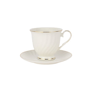 Royalford RF12112 Bone China Cup & Saucer Set | includes 12 pieces with six 250ml cups & six 6-inch saucers, delivering premium quality, durability, and styles.