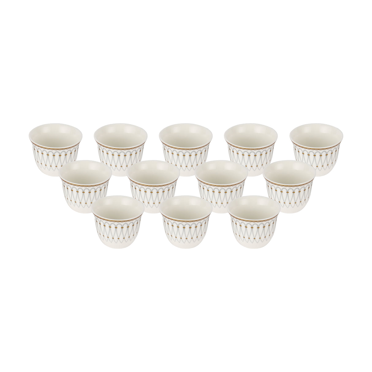 Royalford RF12115 Bone China Cawa Cup Set |  12PCS 80ml Premium  Coffee Cups | Elegant Gold Design | Durable Luxury Cawa Cups for Home, Majlis & Gifting Occasions