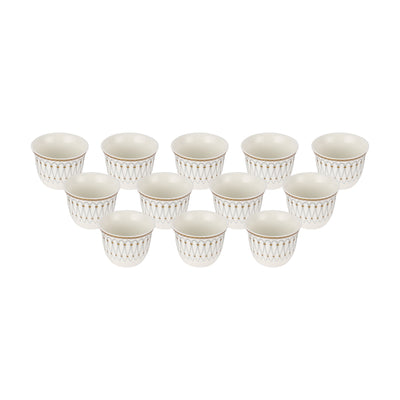 Royalford RF12115 Bone China Cawa Cup Set |  12PCS 80ml Premium  Coffee Cups | Elegant Gold Design | Durable Luxury Cawa Cups for Home, Majlis & Gifting Occasions