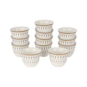 Royalford RF12115 Bone China Cawa Cup Set |  12PCS 80ml Premium  Coffee Cups | Elegant Gold Design | Durable Luxury Cawa Cups for Home, Majlis & Gifting Occasions