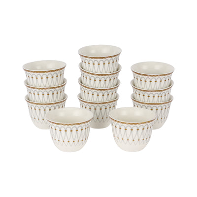Royalford RF12115 Bone China Cawa Cup Set |  12PCS 80ml Premium  Coffee Cups | Elegant Gold Design | Durable Luxury Cawa Cups for Home, Majlis & Gifting Occasions