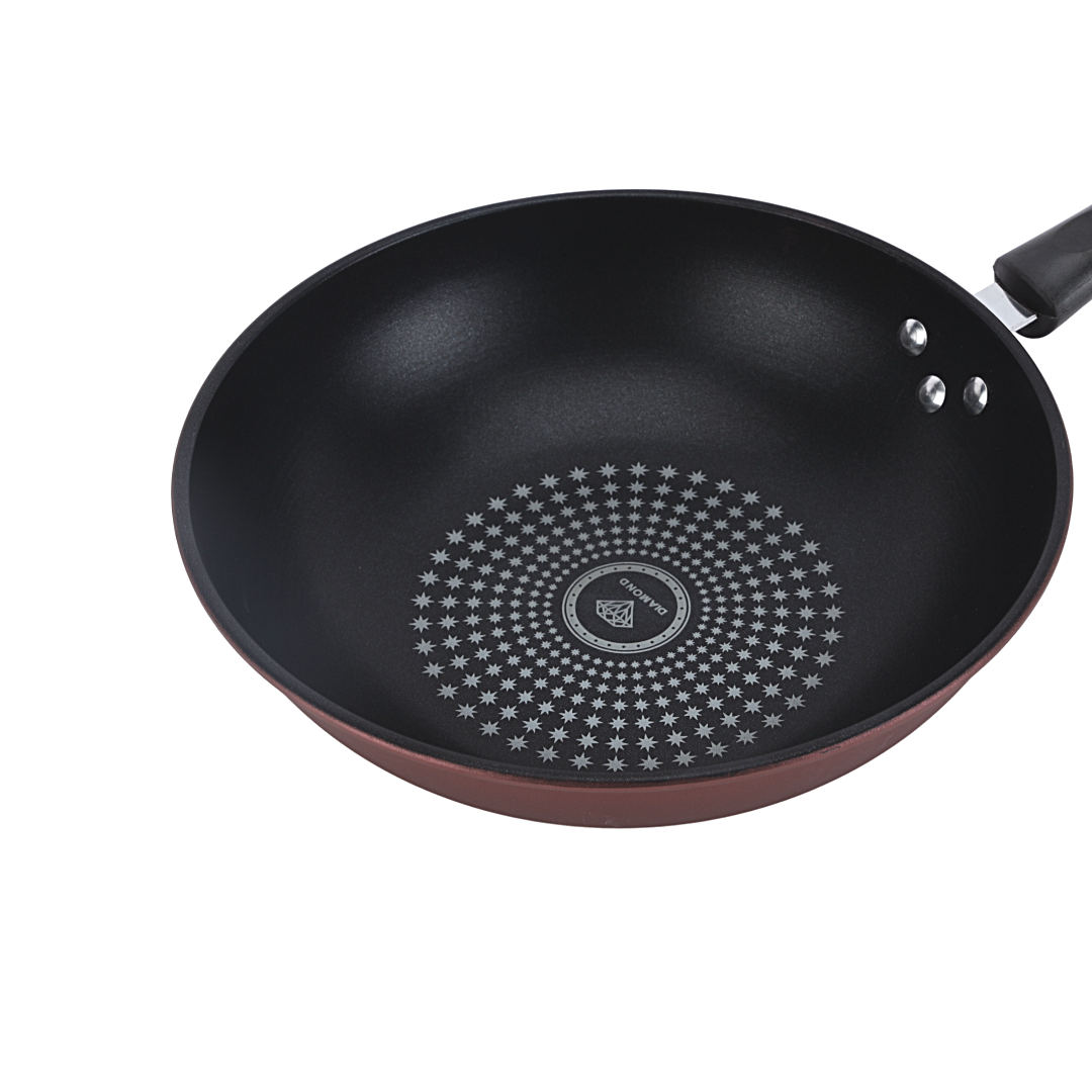 Royalford RF12121 28cm Non-Stick Carbon Steel Wok Pan |  Induction Compatible Base |  Riveted Handle |  Spiral Bottom for Even Heat Distribution | Dishwasher Safe Design