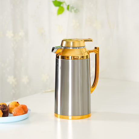 Royalford RF12122 Double Wall Vacuum Flask 1L | Stainless Steel Hot & Cold Thermal Flask | Asbestos Free Pink Glass Inner| Leak Resistant Design| Ergonomic Handle Grip