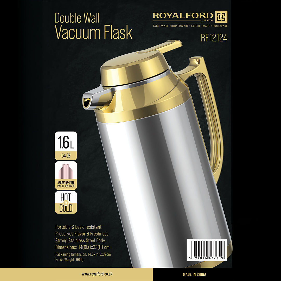 Royalford  Vacuum Flask RF12124  | 1.6 L | Double Wall Insulation with Leak-Resistant Lid | Keeps Beverages Hot & Cold for Long Hours |  Ideal for Home & Outdoor Use
