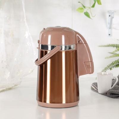 Royalford 2.50 L Thermic Airpot Flask with Double Wall Vacuum Insulation- RF12132/ 360-Degree Rotating Base, Asbestos-Free Glass Inner, Brown