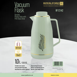 Royalford RF12142 Vacuum Flask | 1.0L | Durable Plastic Body | Hot and Cold Thermos | Asbestos Free| Pink Glass Inner| Leak Resistant| Suitable  for Home & Office Use