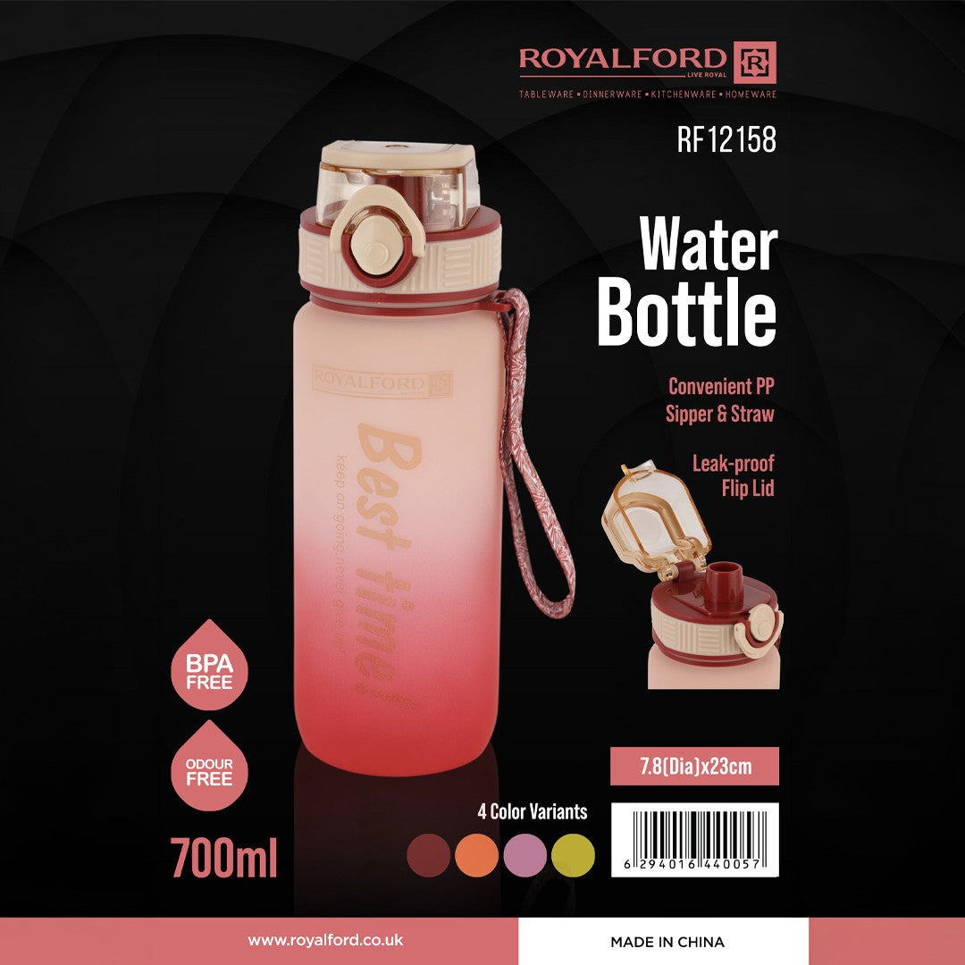 Royalford RF12158 700ml Water Bottle with Sipper & Straw | BPA Free Leak-Proof Flip Lid Drinking Bottle | Odour-Free Portable PP Sports Bottle for School, Gym & Travel