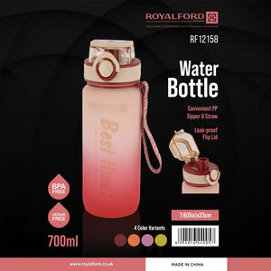 Royalford RF12158 700ml Water Bottle with Sipper & Straw | BPA Free Leak-Proof Flip Lid Drinking Bottle | Odour-Free Portable PP Sports Bottle for School, Gym & Travel