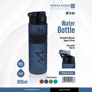 Royalford RF12161 900ml Water Bottle with Silicone Sipper & Straw | BPA Free Leak-Proof Flip Lid Drinking Bottle |  Portable Sports Bottle  for Gym, School & Travel