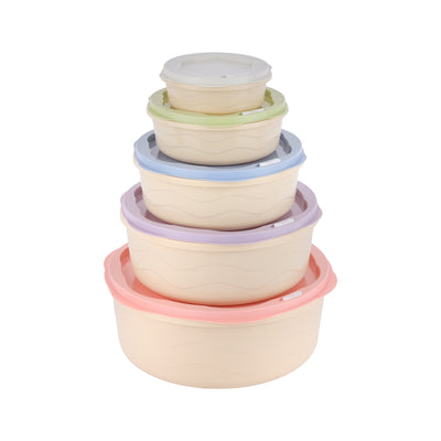 Royalford RF12181 5Pcs Food Storage Containers Set | BPA Free Leak-Proof Round Plastic Boxes with Smart Lock Lids | Freezer & Dishwasher Safe Kitchen Storage Solutions