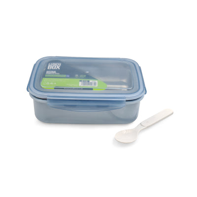 Royalford RF12187 850ML Lunch Box with Stainless Steel Tray and Spoon | BPA Free Leak-Proof Food Container | 4-Side Lock Lid | Freezer Safe | Durable PPE Outer Body
