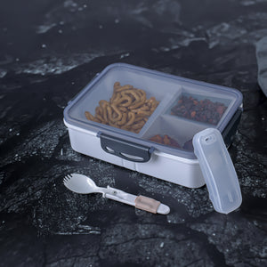 Royalford RF12191 Lunch Box 1600ml| Spoon & Holder 3 Compartment Leak Proof BPA Free Food Grade| PPE Freezer Safe Durable Food Storage Container for Office School Travel|