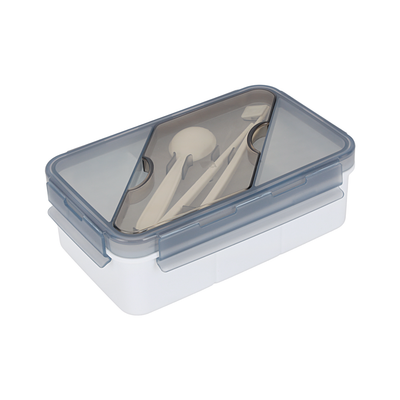 Royalford RF12192 Rectangular Lunch Box 1100ML|  2 compartments & leak-proof 4-side lock lid| BPA-free PPE material, freezer safe design & cutlery for convenient meals|