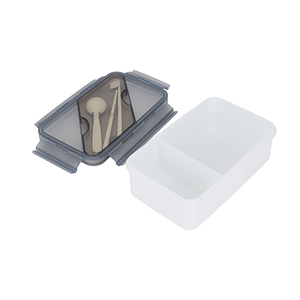 Royalford RF12192 Rectangular Lunch Box 1100ML|  2 compartments & leak-proof 4-side lock lid| BPA-free PPE material, freezer safe design & cutlery for convenient meals|