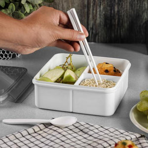Royalford RF12193 Square Lunch Box 1200ml| Cutlery 3 Compartment Leak Proof BPA Free Food Grade PPE Freezer| Safe Durable Storage Container for Office School Travel Use|