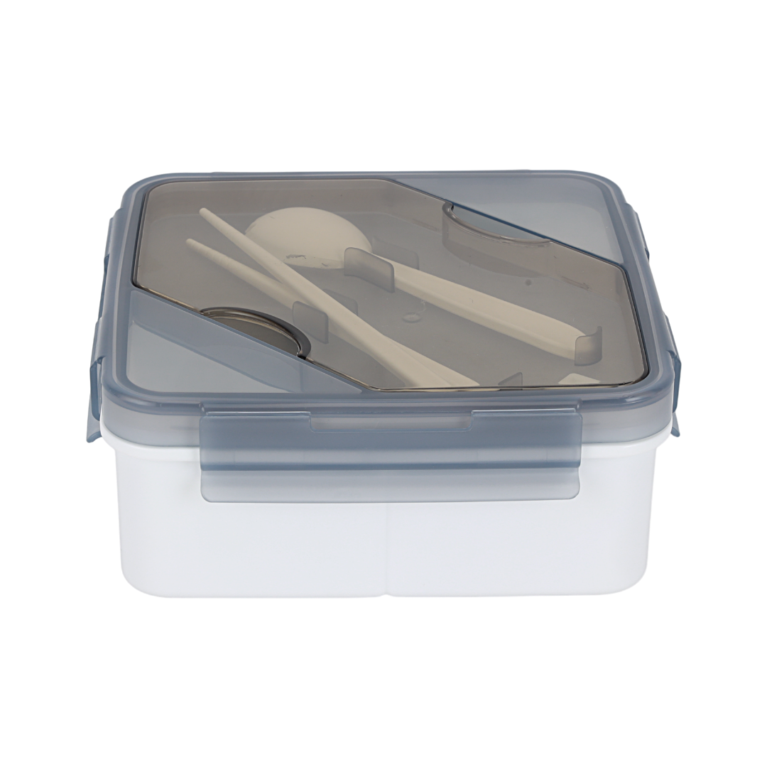 Royalford RF12193 Square Lunch Box 1200ml| Cutlery 3 Compartment Leak Proof BPA Free Food Grade PPE Freezer| Safe Durable Storage Container for Office School Travel Use|