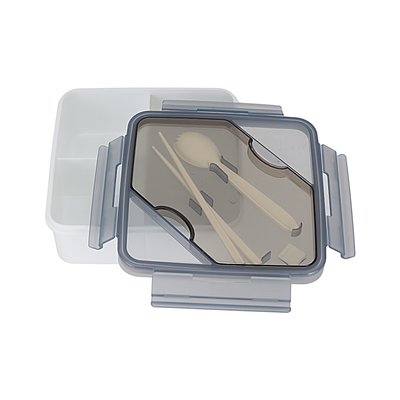 Royalford RF12193 Square Lunch Box 1200ml| Cutlery 3 Compartment Leak Proof BPA Free Food Grade PPE Freezer| Safe Durable Storage Container for Office School Travel Use|