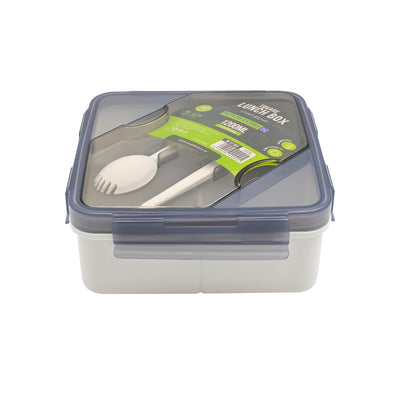 Royalford RF12193 Square Lunch Box 1200ml| Cutlery 3 Compartment Leak Proof BPA Free Food Grade PPE Freezer| Safe Durable Storage Container for Office School Travel Use|
