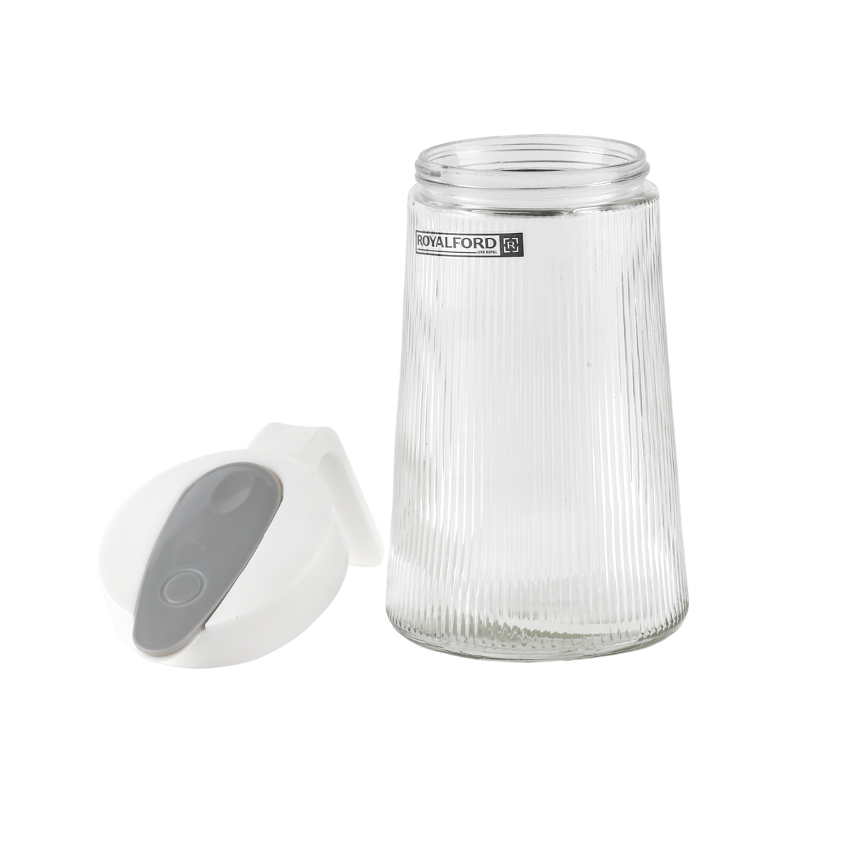 Royalford RF12208 5PC Water Jug & Cups Set | 1200ml Glass Jug and 4x250ml Cups | BPA Free Lead-Free Soda Lime Glass | Heat & Scratch Resistant Beverage Serving Set