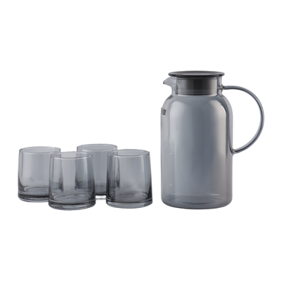 Royalford RF12210 5PC Glass Water Jug & Cups Set with 1800ml Borosilicate Jug | 4 x 260ml Glasses | BPA Free | Heat & Scratch Resistant | Leak Proof Lid | Freezer Safe