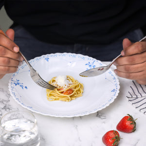 Royalford RF12215 Opalware Soup Plate 9.5"| elegant white floral design, chip-resistant build & lightweight| microwave & dishwasher safe, for soups & daily use|