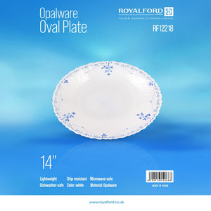 Royalford RF12218 Opalware Oval Plate 14 Inch| Chip Resistant Microwave and Dishwasher Safe Lightweight| Durable White Serving Plate with Elegant Floral Design|