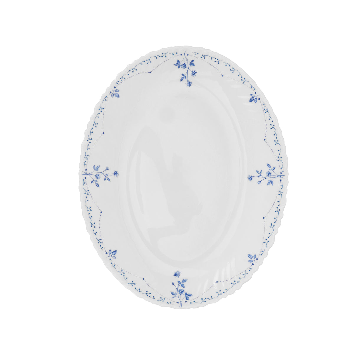 Royalford RF12218 Opalware Oval Plate 14 Inch| Chip Resistant Microwave and Dishwasher Safe Lightweight| Durable White Serving Plate with Elegant Floral Design|