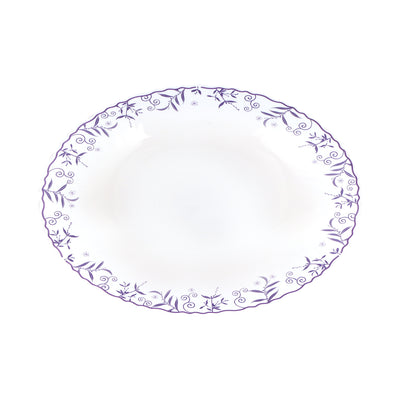 Royalford RF12234 Opalware Oval Plate 14 Inch| Chip Resistant Microwave & Dishwasher Safe Lightweight| White Serving Plate with Elegant Floral Design for Dining Use|