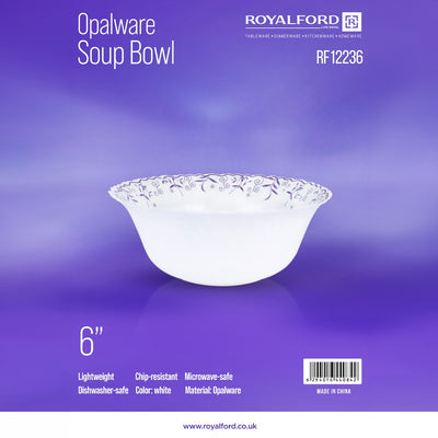 Royalford RF12236 Opalware Soup Bowl | 6 Inch | Chip Resistant | Microwave Safe  & Dishwasher Safe | Durable Lightweight Serving Bowl for Soup, Cereal & Daily Dining