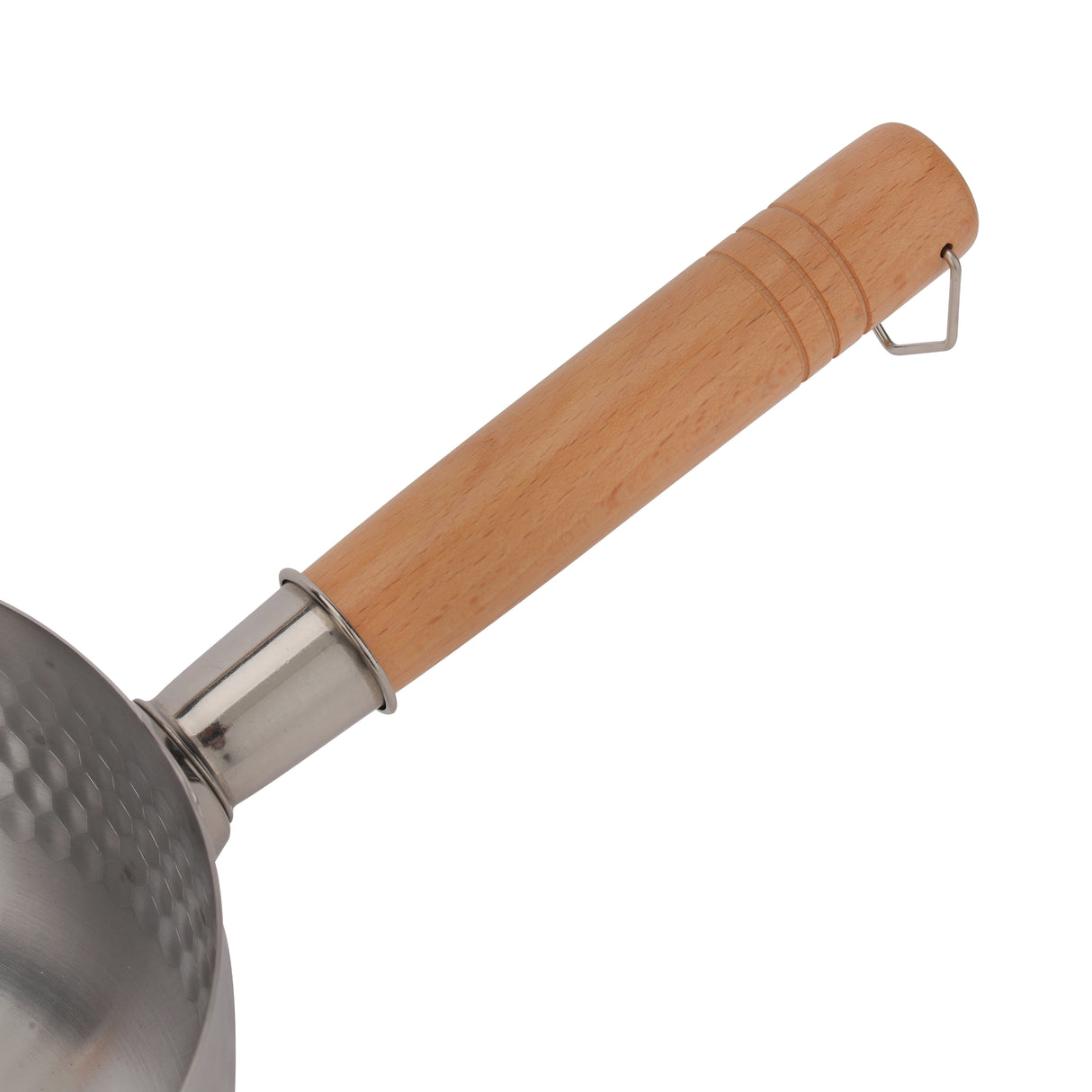 Royalford RF12259 16cm Stainless Steel Snow Pot |Wooden Handle | Induction Compatible Hammer Mesh Finish Milk, Sauce & Soup Pan| Dual Pouring Spout for Even Heat Cooking