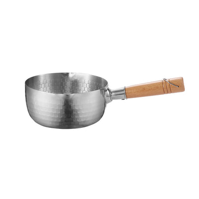Royalford RF12260 18cm Stainless Steel Snow Pot | Wooden Handle | Induction Compatible Saucepan with Dual Pouring Spout | Hammered Finish | Even Heat Distribution Pan