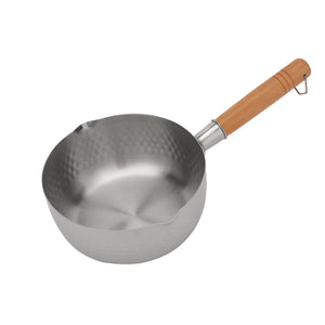 Royalford RF12260 18cm Stainless Steel Snow Pot | Wooden Handle | Induction Compatible Saucepan with Dual Pouring Spout | Hammered Finish | Even Heat Distribution Pan