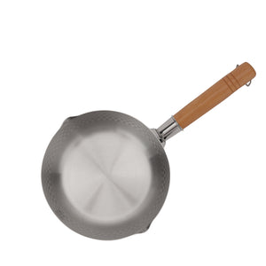Royalford RF12260 18cm Stainless Steel Snow Pot | Wooden Handle | Induction Compatible Saucepan with Dual Pouring Spout | Hammered Finish | Even Heat Distribution Pan