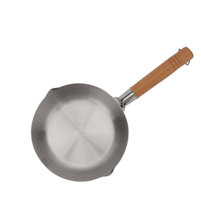Royalford RF12260 18cm Stainless Steel Snow Pot | Wooden Handle | Induction Compatible Saucepan with Dual Pouring Spout | Hammered Finish | Even Heat Distribution Pan