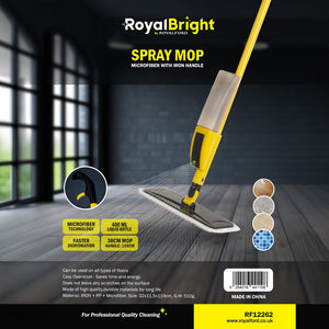 Royalford RF12262 Spray Mop with Microfiber Pad | 400ml Refillable Bottle | Durable Iron Handle |38cm Wide Head | Multi-Surface Floor Cleaning System | Multi-Surface Use