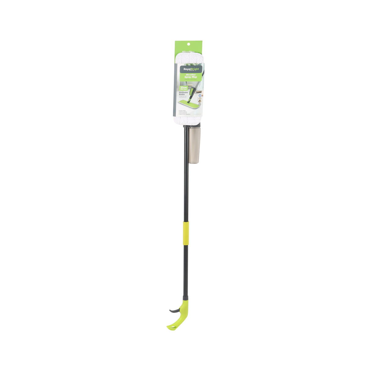 Royalford RF12262GR RoyalBright Spray Mop with Microfiber Pad | 400ml Refillable Bottle | Durable Iron Handle | 38cm Wide Head | Multi-Surface Floor Cleaning System