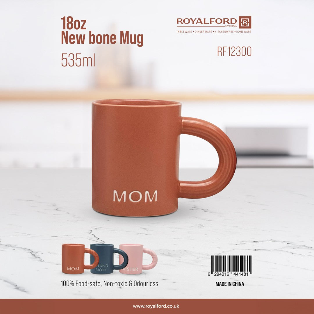 Royalford  RF12300 18oz New Bone MOM Mug  |  Generous 535ml Capacity  | Comfortable Handle |  Food-Safe | Non-Toxic  and  Odourless | Perfect  For Everyday Use