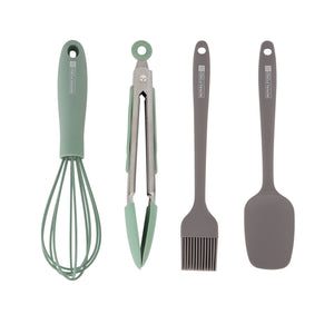 Royalford RF12318 4PC Silicone Kitchen Tools Set | Spatula, Oil Brush, Egg Whisk & Stainless Steel Food Tong| 100% Food Grade |BPA Free Heat Resistant Cooking Utensils