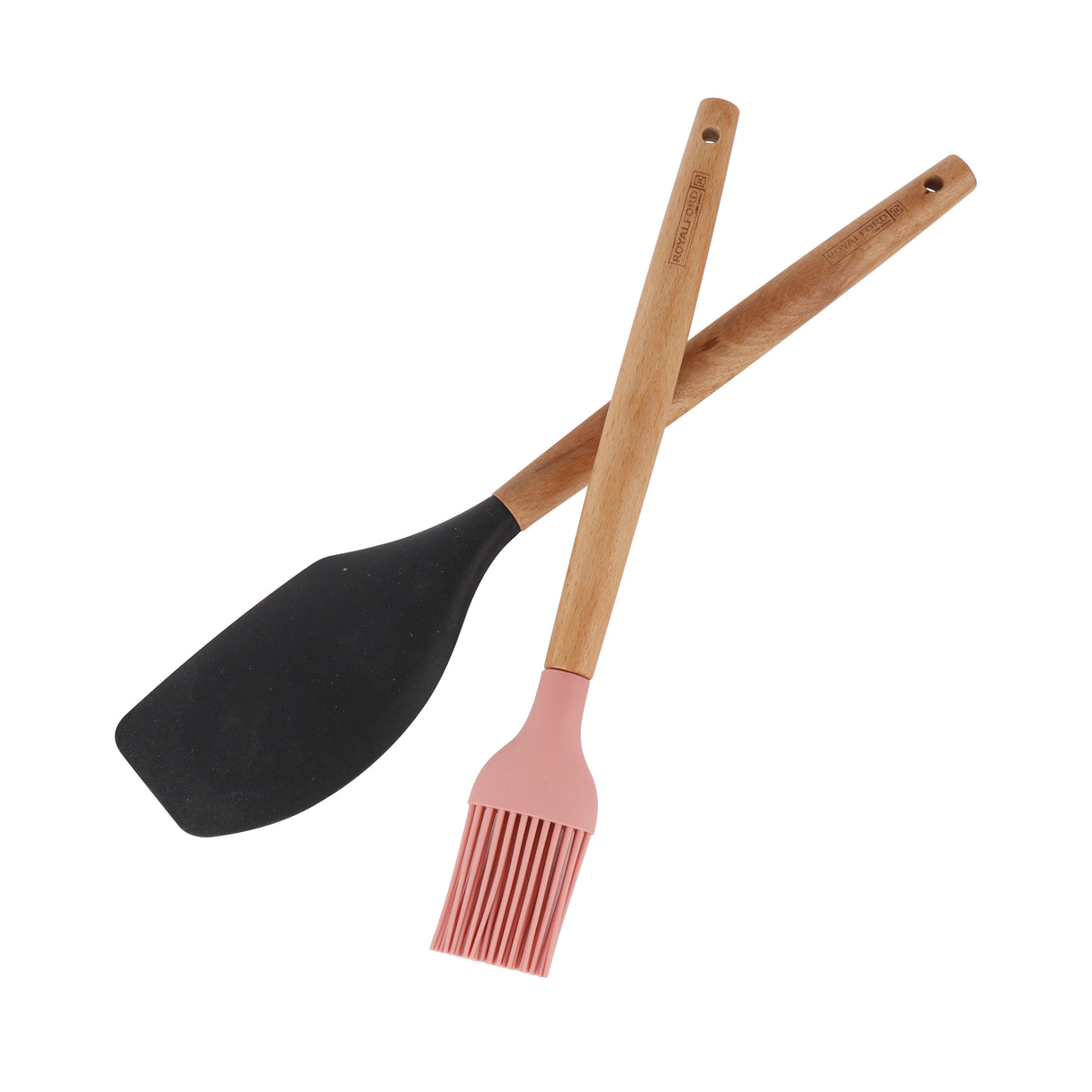 Royalford RF12319 2PC Silicone Kitchen Tools Set | Wooden Handle | BPA Free Food Grade Silicone Spatula Scraper & Oil Brush | Non Stick Safe Cooking Baking  Utensils Set