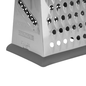 Royalford RF12347 4-Sided Stainless Steel Grater| ultra-sharp blades & sturdy ABS handle|  non-slip TPR base for safe, efficient slicing, shredding, and grating tasks|