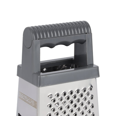 Royalford RF12348  4-Sided Grater| stainless steel blades offers 4 cutting styles 7 ergonomic handle| durable box design, ideal for slicing, shredding & grating|