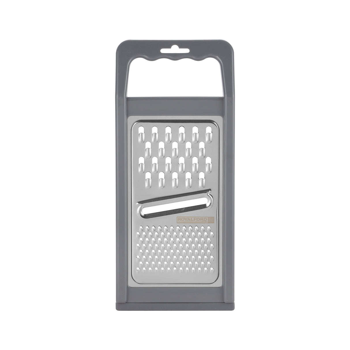 Royalford RF12350 3 in 1 Stainless Steel Grater | Multiple Blades | Vegetable Slicer Shredder Cutter with ABS Handle | TPR Base for Cheese, Vegetables & Fruits