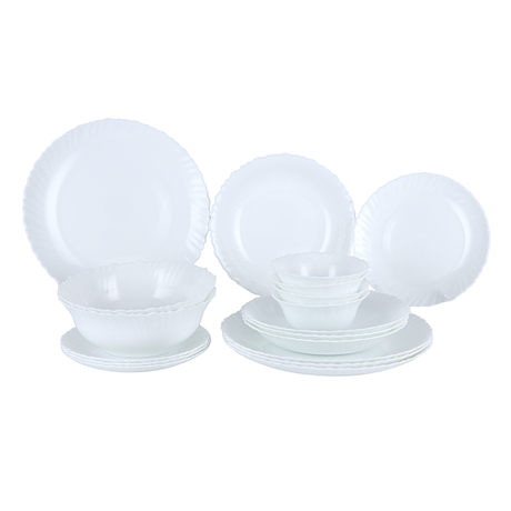 Royalford RF12398 Classic Opalware Dinner Set with 18 elegant white pieces| lightweight and chip-resistant| microwave, freezer and dishwasher safe for everyday dining