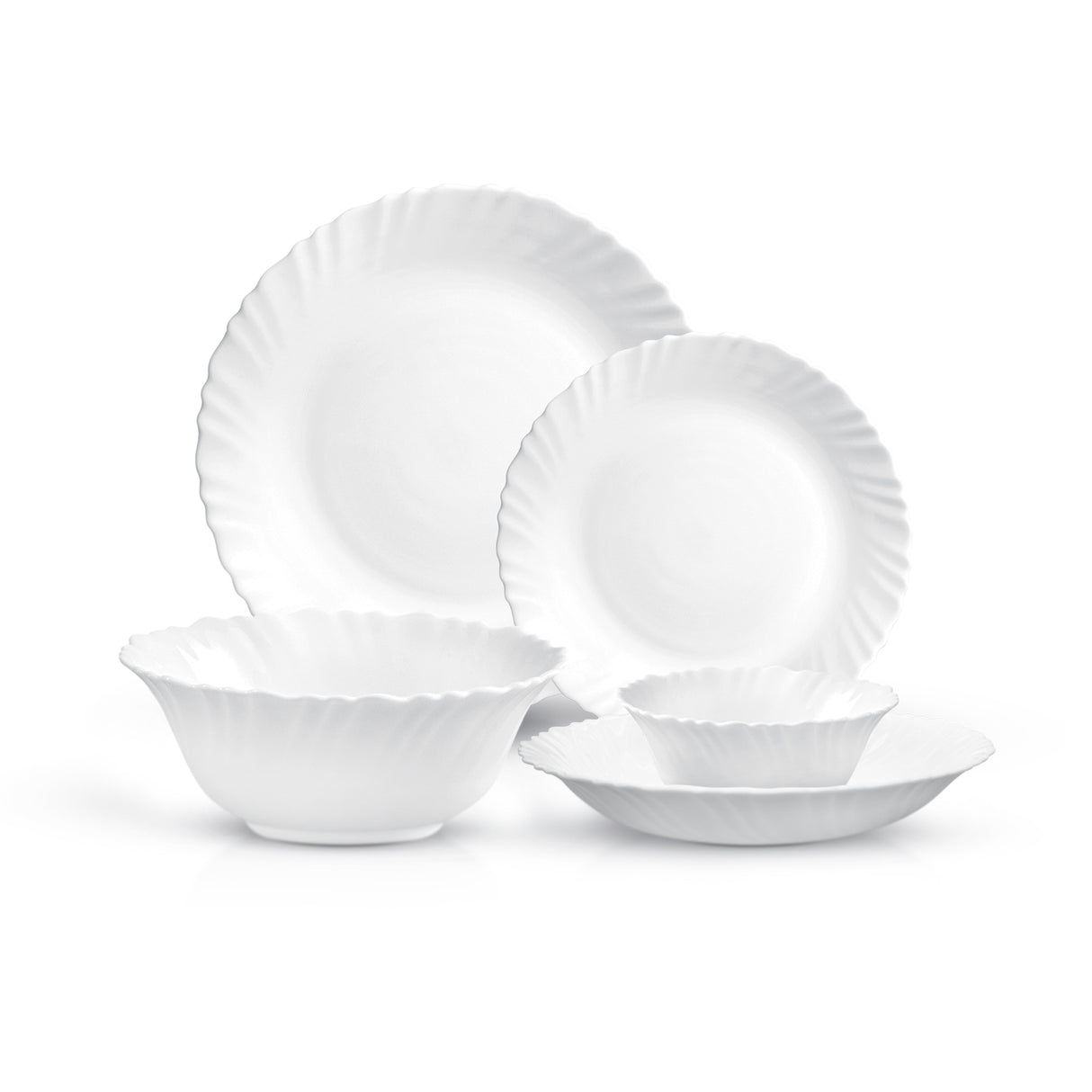 Royalford RF12398 Classic Opalware Dinner Set with 18 elegant white pieces| lightweight and chip-resistant| microwave, freezer and dishwasher safe for everyday dining